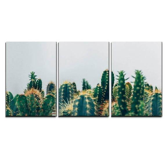 wall26 - 3 Piece Canvas Wall Art - Green Cactus Against White Background - Modern Home Art Stretched and Framed Ready to Hang - 24"x36"x3 Panels