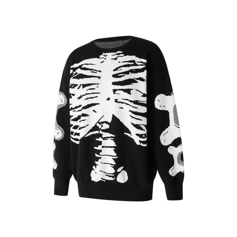 KS-QON BENG Black And White Punk Style Skull Men's Sweatshirts Crewneck  Pullover Casual Sweater : Clothing, Shoes & Jewelry 