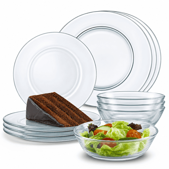 12-Piece Round Glass Dinnerware Set