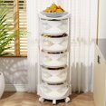 thumbnail image 4 of Kitchen Storage Cart, 5 Tier Circular Rotating Basket, Large Storage Rack with 360 Degree Wheels, Fruit Vegetable Shelf, Rotatable Basket for Kitchen Bathroom-White,Five Layers, 4 of 10