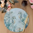 thumbnail image 3 of Coastal Seahorse Round 13 Inch Placemats Set of 8, Summer Green Eucalyptus Leaves Coral HeatResistant Non Slip Place Mats for Dining Table, Wipeable Braided Kitchen Table Mats for Housewarming, 3 of 9
