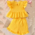 thumbnail image 4 of BLTIBY Toddler Girls 2 Piece Summer Outfits Ruffle Sleeve Floral Embroidered Tank Tops and Shorts Sets for Kids Yellow 5-6Years, 4 of 8