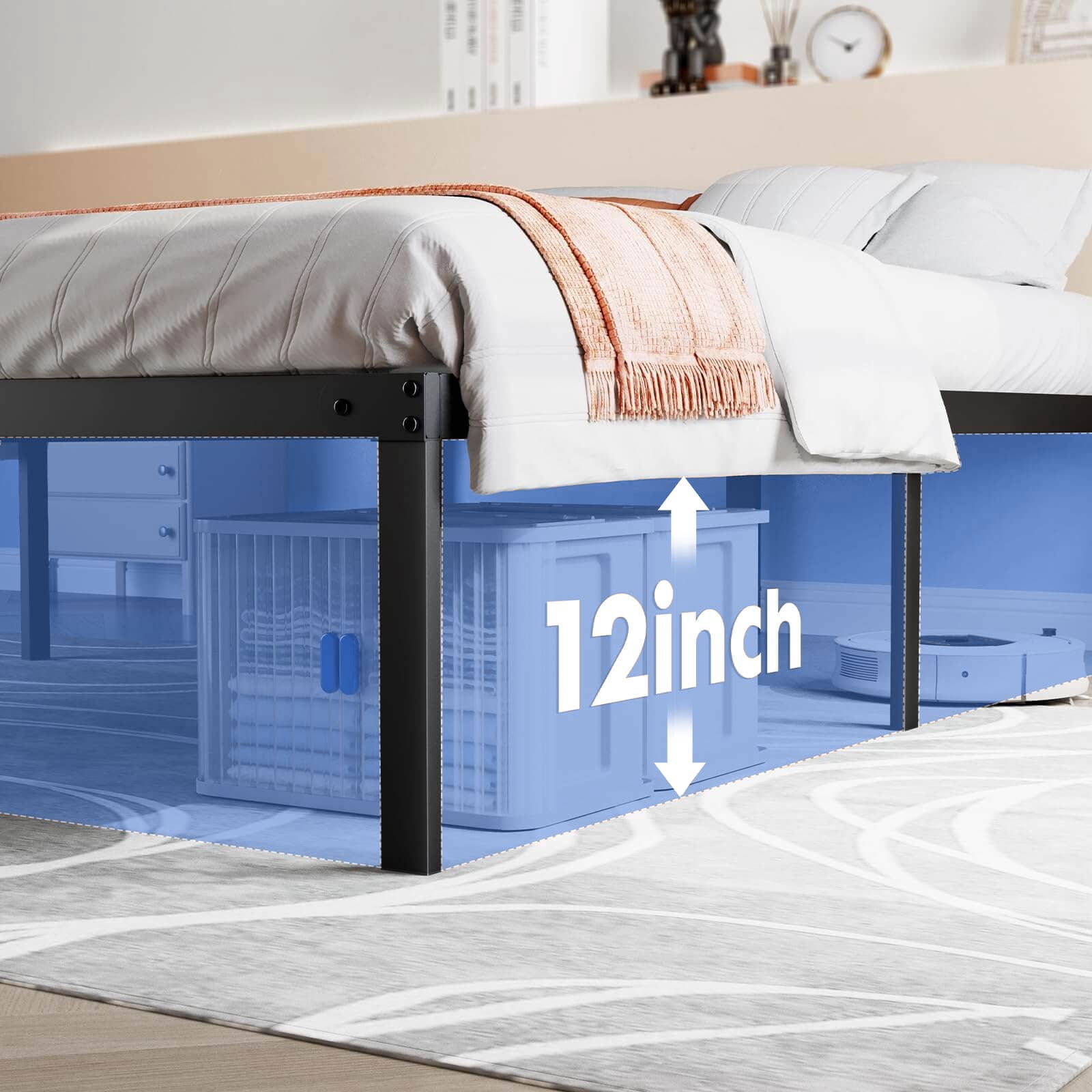 JONPONY 14 Inch Heavy Duty Metal King Bed Frame, No Box Spring Needed, Platform with Large Storage Space, Easy Assembly, Noise Free, Sturdy Steel Slat Support, Black