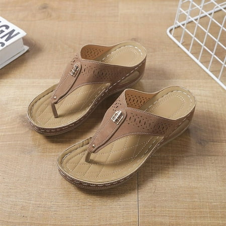 

Tuobarr Women s Wedge Sandals Summer Ladies Fashion Slippers Women s Slope Heel Sandals Casual Wear Flip Flops Brown US Size 4.5