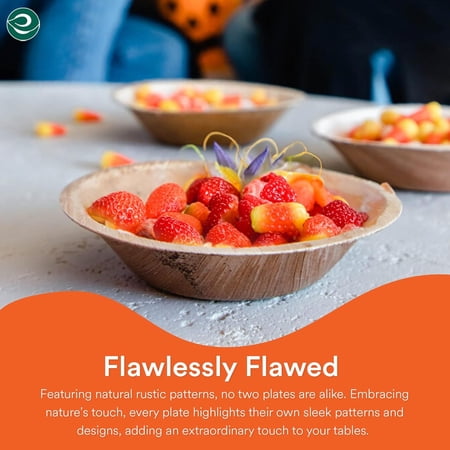ECO SOUL 100% Compostable 5 Inch Palm Leaf Bowls, 200 Counts | Heavy Duty Bamboo Disposable Bowls | Eco-Friendly Biodegradable Bowls