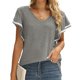 thumbnail image 2 of Top con cuello en V para mujer, camisa con manga con volantes Dolman Top de verano para mujer Top con manga casquillo con volantes Calidad inigualable, 2 of 5