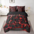 thumbnail image 2 of Feelyou Pixelate Miner Game Twin Bedding Sets 7-Piece, Neon Futuristic Honeycomb Bedding Comforter Set, Gamepad Camo Black Red Reversible Sheet Sets, Breathable Home Decor, 2 of 7