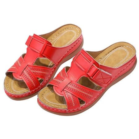 

Women Wedge Sandal Premium Orthopedic Open Toe Sandals Vintage Anti-slip Breathable for Summer (Red 39)