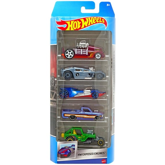 Hot Wheels HW Exposed Engines Custom '72 Chevy LUV, Crate Racer, '42 Willys MB Jeep, Lethal Diesel & Twin Mill Die Cast Car 5-Pack