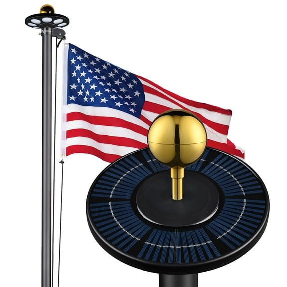 Yescom Bravery 20Ft Heavy Duty Sectional 13Gauge Aluminum Flag Pole Kit with 136 LED Solar Light US Flag Top Outside House Outdoor