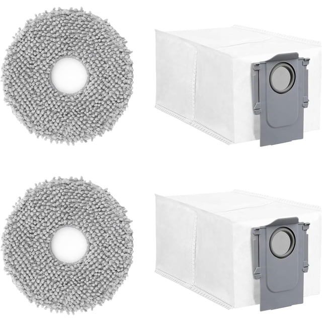 Dust Bags and Mop Cloths 4 Piece Kit for Roborock Qrevo, Qrevo S, Pro, Master, Plus, Slim, Curv, MaxV