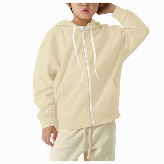 Splozh Fleece Jacket Kids Kids Toddler Baby Boys Girls Solid Long Sleeve Hooded Sweatshirt Boys Hoodie Coat Fall Clothes,Beige,4-5 Years