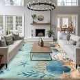 thumbnail image 3 of Large Area Rugs for Living Room Bedroom, Teal Coastal 5'x8' Rug Washable Carpet Runner Indoor Outdoor, Summer Beach Starfish Shell Coral Nautical Non Slip Floor Mats Rug for Kitchen, Bathroom, 3 of 8