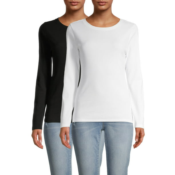 Time and Tru - Time and Tru Women's Long Sleeve Ribbed T-Shirt, 2 Pack ...