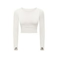 thumbnail image 4 of Arvbitana Women's Cropped Workout Tops Solid Color Cutout Slim Pullovers Crew Neck Thumb Hole Long Sleeve Yoga Athletic Shirts for Gym Sport Activewear, 4 of 5
