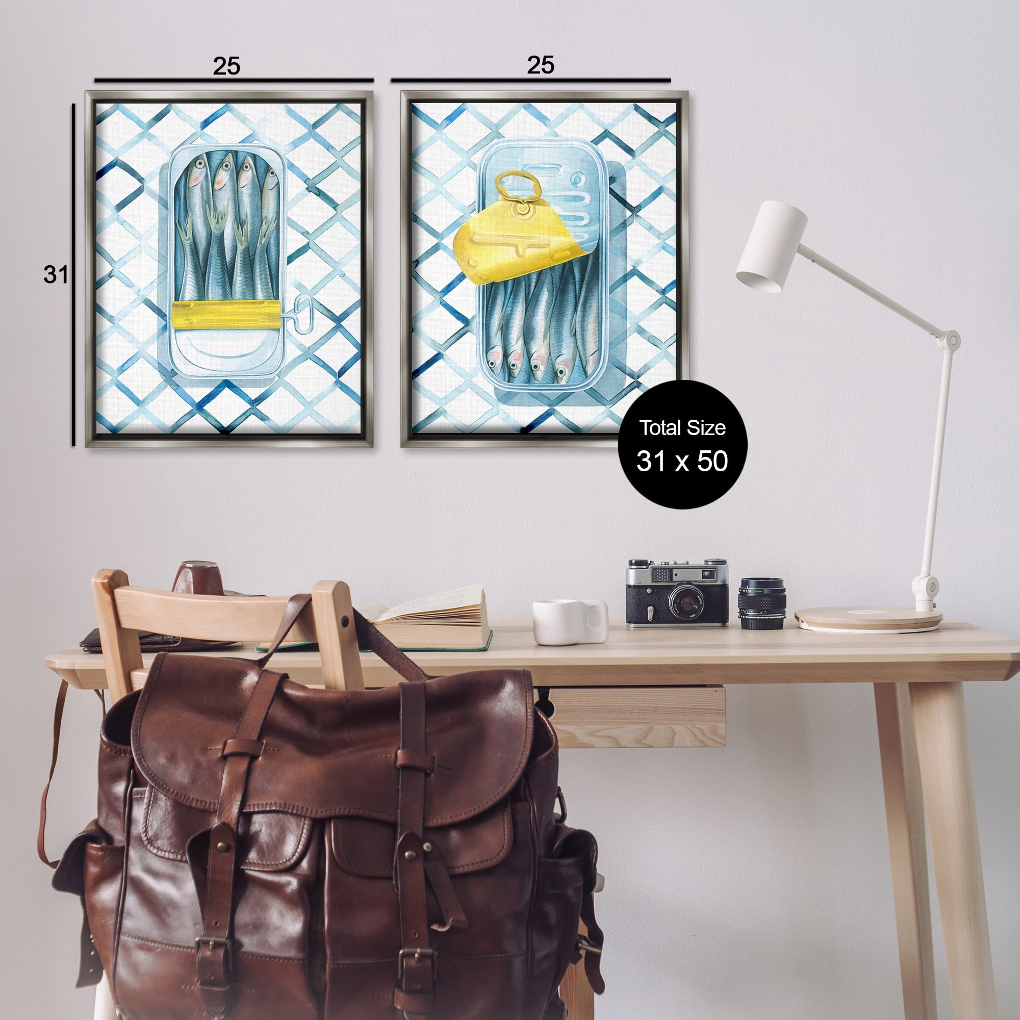 Stupell Industries Canned Sardines Food Art Food & Beverage Painting Gray Floater Framed Canvas Art Print Wall Art, 31 x 25, Set of 2