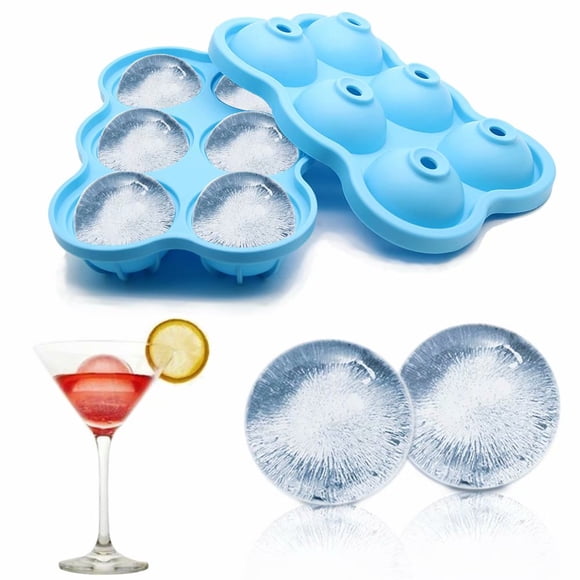 Blue Round Silicon Ice Cube Ball Maker Tray 6 Large Sphere Molds Bar