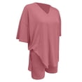 thumbnail image 3 of vigerkar 2 Piece Sets for Women Summer 2026 Lounge Short Set Spring Matching Biker Shorts V Neck Oversized Shirt Clothing (Pink, S), 3 of 6