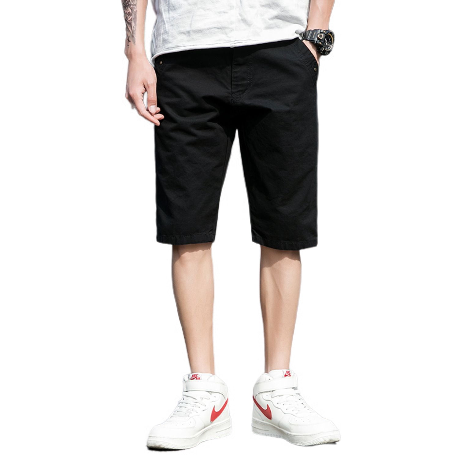 Jinda Men's 100 Cotton Casual Shorts Belt Loops Shorts Billowy Button