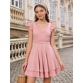 thumbnail image 3 of Lanbubble Girls Ruched Dresses Ruffle Sleeve Teens Tiered Swing A-line Pink Dress 11-12 Years, 3 of 11
