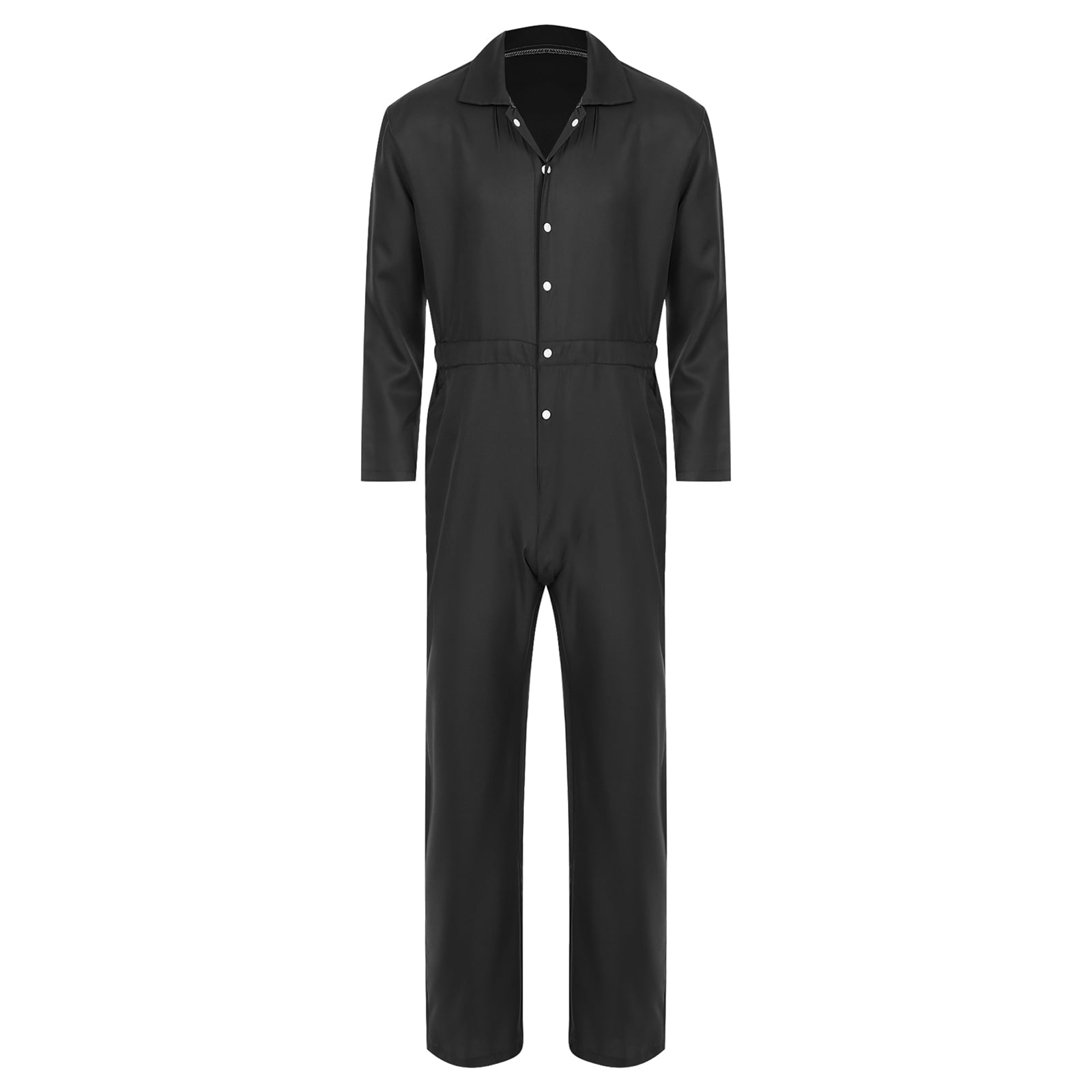 Haitryli Men's Work Coveralls Workwear Lightweight Long Sleeve Button-up Loose Fit One Piece Jumpsuit Black XXL
