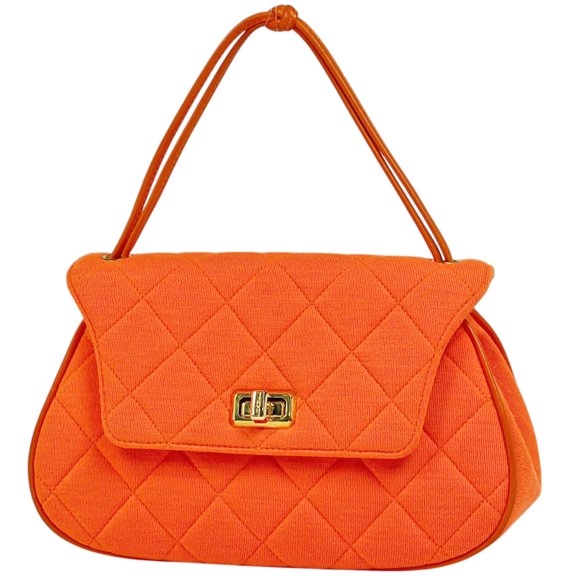 Pre-Owned Chanel logo handbag, Matelass jersey, orange, women's.