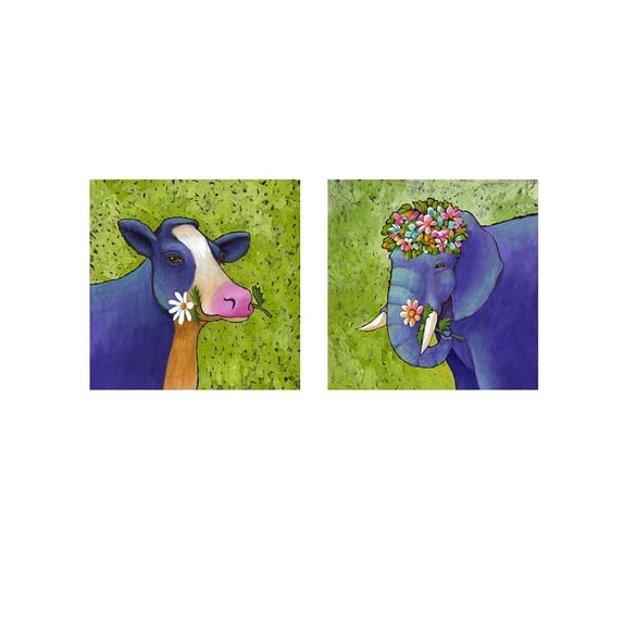 Great Art Now Ella Floralla & Bossie and Daisy by Janet Nelson 2 Piece Print Art Set Each 12W x 12H