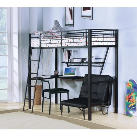 Silver & Black Twin Loft Bed + Chair + Foldable Bed by Acme Senon 37275-3pcs