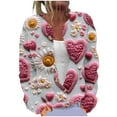 thumbnail image 2 of 2025 Clearance, Womens Valentines Day Cute Heart Cardigan Sweaters Chunky Open Front Knit Button Crewneck Long Sleeve Sweater 2025, Women's Pullover Sweaters, DEU7148, 2 of 5