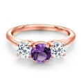 thumbnail image 3 of Gem Stone King 18K Rose Gold Plated Silver Purple Amethyst and White Topaz Engagement Ring for Women | 2.20 Cttw | Round 6MM | Gemstone February Birthstone | Size 6, 3 of 6