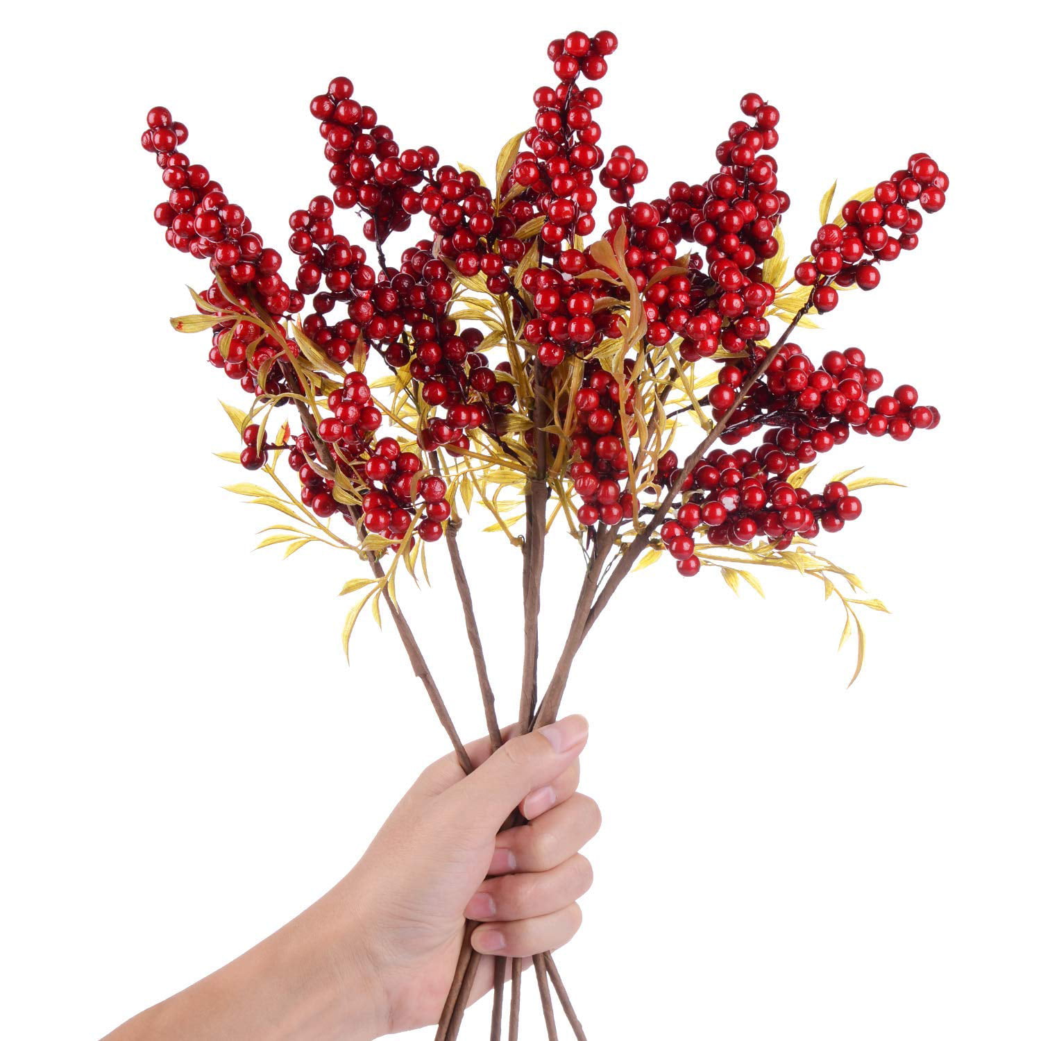 Holly Berry Stems - Double-Ended Red Berries on Wire Stems, 36 Pcs