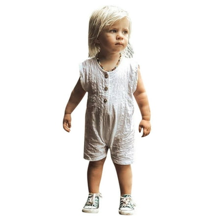 

TAIAOJING Baby Romper Casual Linen Boys Girls Toddler Kids Jumpsuit Clothes Button Solid Girls Romper&Jumpsuit One Piece Outfits 12-18 Months