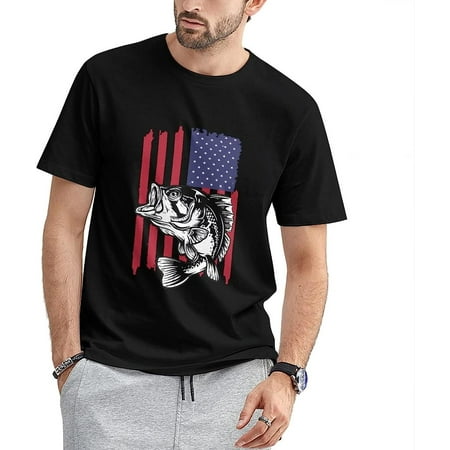 Fishing Camouflage T-Shirts Bass Fish Fisherman Shirts Short Sleeve Tees Shirt for Mens-S