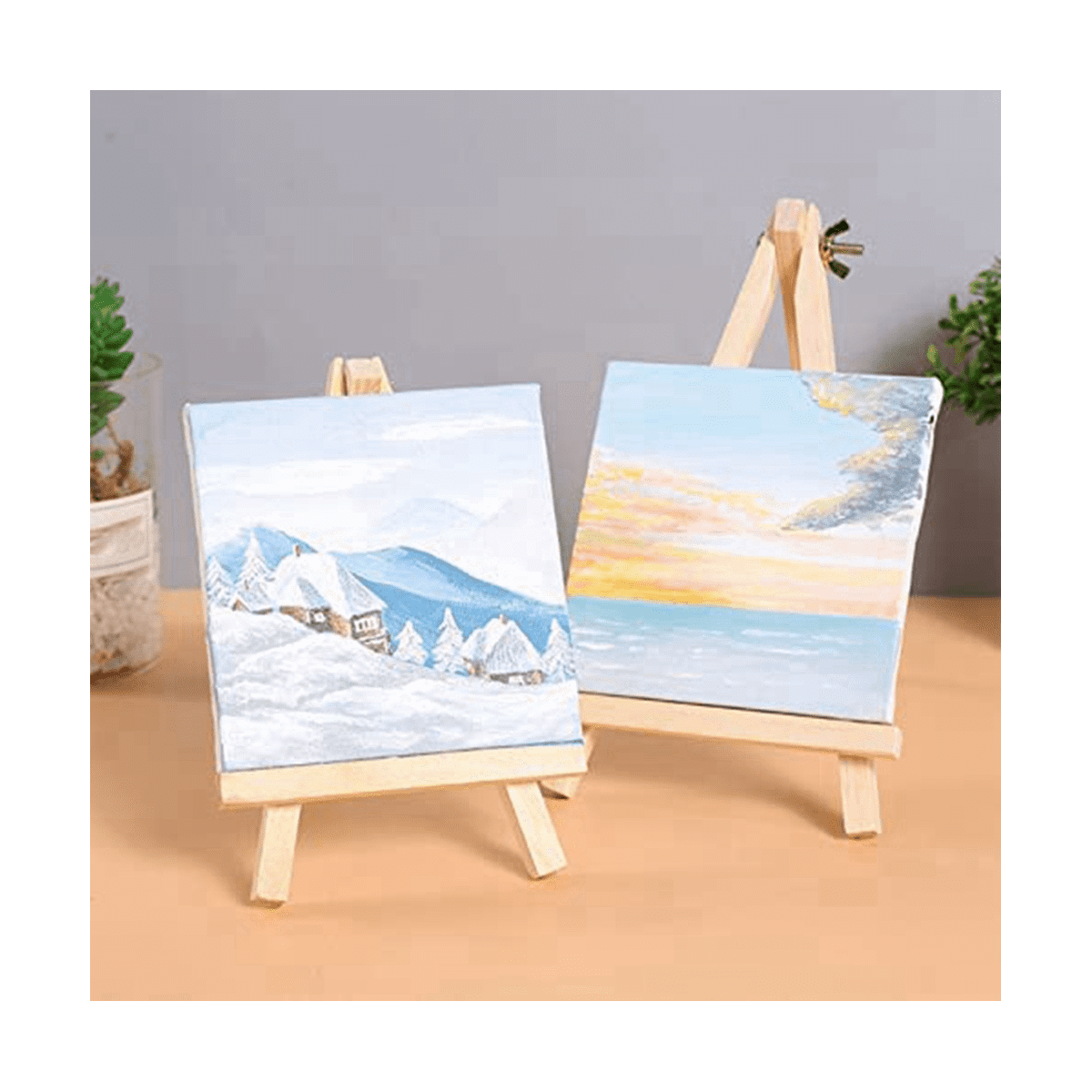 16 Pack 4 x Inch Stretched Mini Canvases Small Painting Canvas With Easel Art for