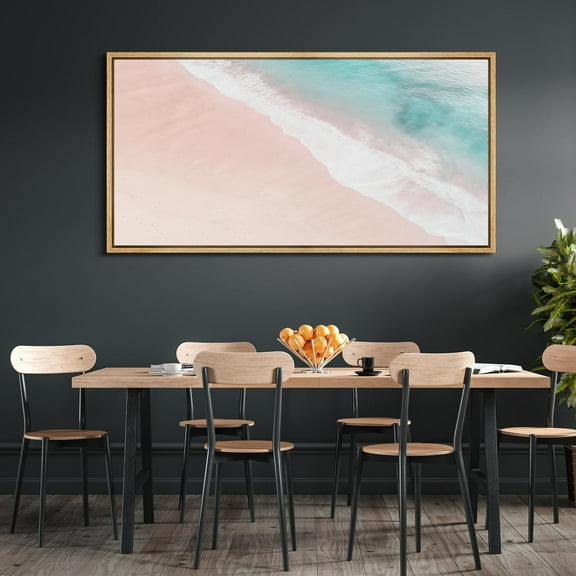 IDEA4WALL Extra Large Framed Canvas Print Wall Art Shoreline Serenity Pastel Beach Artwork Nature Modern Inspired Pastel Antique Fine Art Decorative Relax/Calm for Rooms Decor - 60"x30"