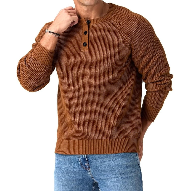 QDG Men's Henley Waffle Knit Pullover Sweater photo 3