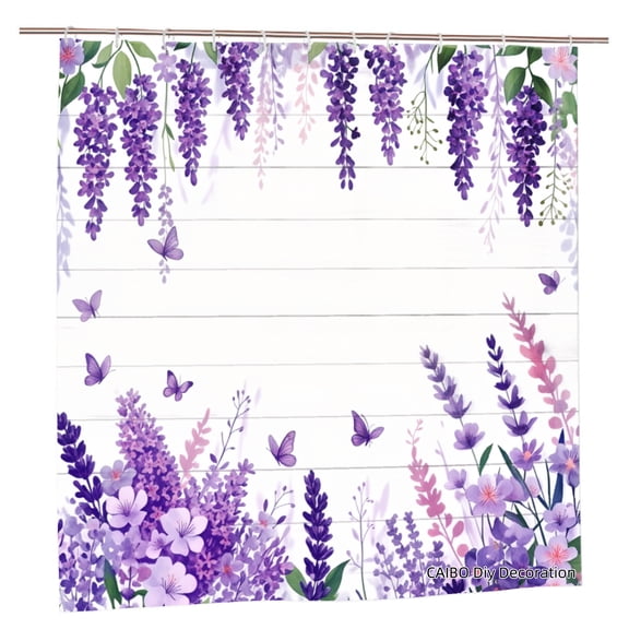 Joocen Purple Wisteria And Lavender Floral Shower Curtain With Butterflies For Home Bathroom Bath Tub Decoration 72x72 inch