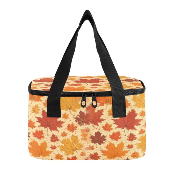 6L Insulated Lunch Bag Square Handheld Cooler Tote Rustic Autumn Leaf Pattern Reusable Thermal Bag with Polyester & Aluminum Lining for Work Picnic Travel