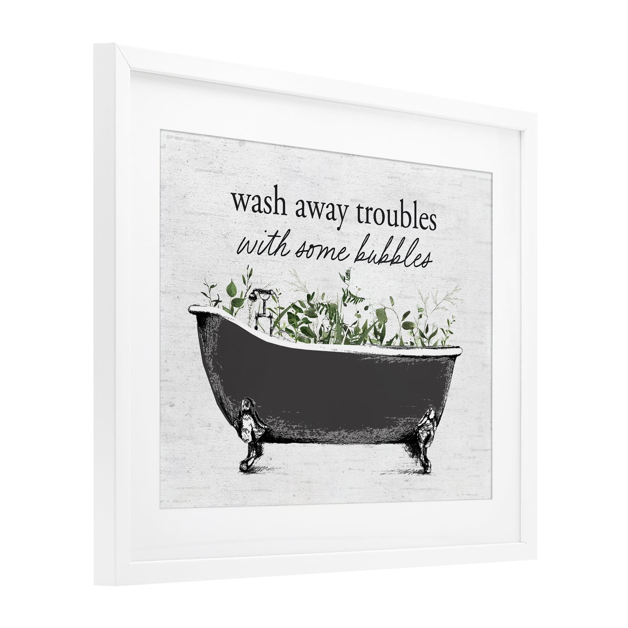 Comforting Bubble Bath Quote White Framed Print Under Glass, design by Lettered and Lined