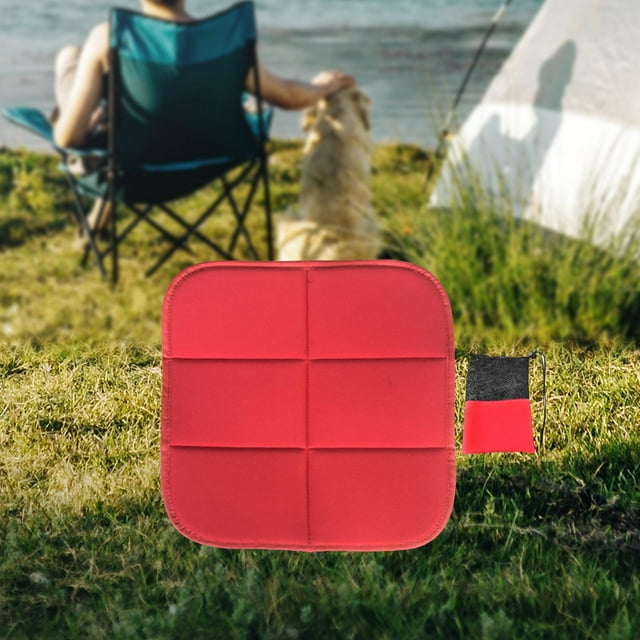 Cojín de asiento plegable, portátil, multiusos, para estadio, con bolsa de transporte, para acampar, para montañismo, viajes, picnic Borde rojo