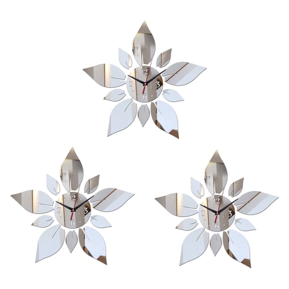3X Espejo Material AcríLico Pegatinas de Pared de Una Cara Estilo Moderno Relojes de Cuarzo de Pared Decoración para El Hogar Relojes de Pared Plata