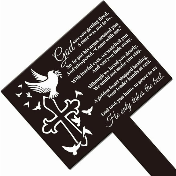 Rectangle Shaped Dove Cross Memorial Remembrance Plaque Stake for Cemetery Acrylic Waterproof Sympathy Garden Stake for Yard Grave Cemetery