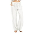 thumbnail image 1 of WEIYLL Women's Pants Wide Waist Long Drawstring Linen Elastic Leg Solid White Trousers size XXL, 1 of 5