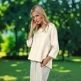 thumbnail image 4 of ManxiVoo Blouse à Coupe Décontractée pour Femmes à Manches 3 4 Col Rond Haut Léger Imprimé pour Tous les Jours Taille P Beige, 4 of 7