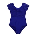 thumbnail image 4 of MSemis Kids Girls Dance Jumpsuit Short Sleeves Lace Splice Bowtie Gymnastics Leotard, 4 of 7