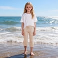 thumbnail image 3 of KyCheLot Girls Summer Pants Cotton Linen Capris Comfy Lounge Drawstring Waist Crop Pants with Pockets 4-14Years, 3 of 7