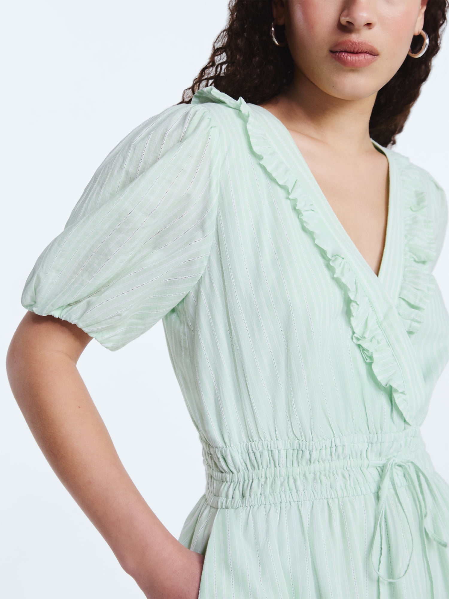 Free Assembly Women's Tiered Ruffle Mini Dress with Short Puff Sleeves, Sizes XS-XXL