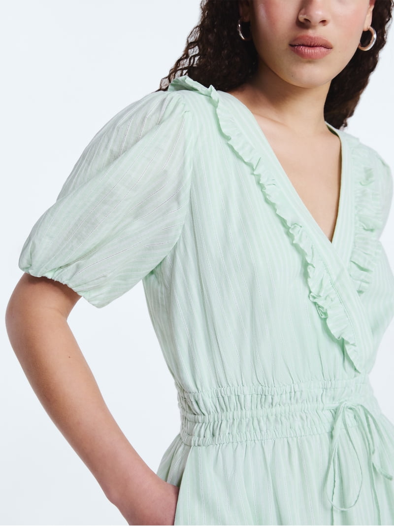 shein dresses green Green Jacquard Puff Sleeve Mini Dress 8