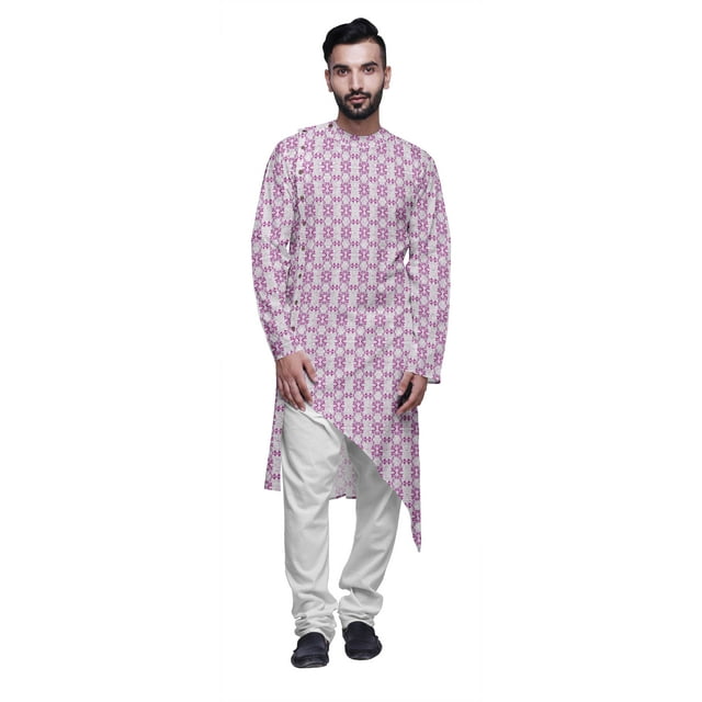 Atasi Kurta Long d'Été Imprimé de Designer avec Ensemble de Pyjama Blanc pour Hommes