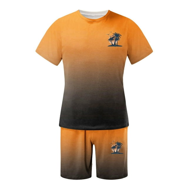 toraway Mens Suits 2 Piece Regular Fit Casual Men's Summer Tracksuit Plus Size Short Sleeve O Neck Athletic Suit Casual Color Block Drawstring Waist Tracksuit Set XXL